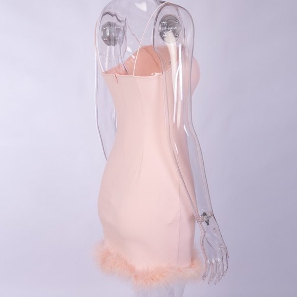 Spaghetti Strap Club Fur Classy Women Party Dress - Picture 3 of 9